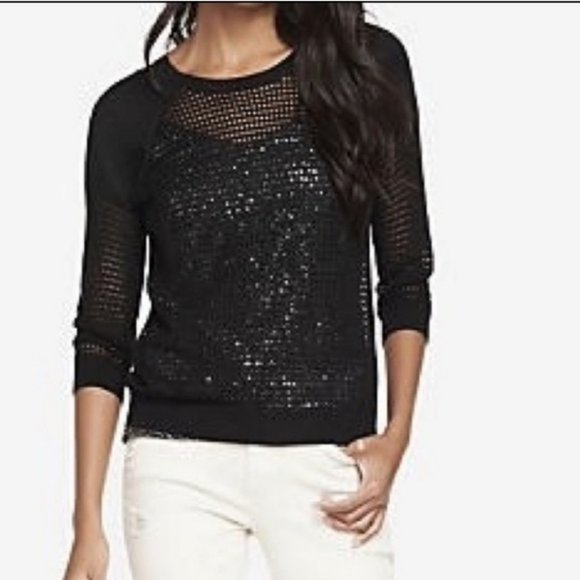 Express Tops - Express raglan mesh 3/4 sleeve sweater top
